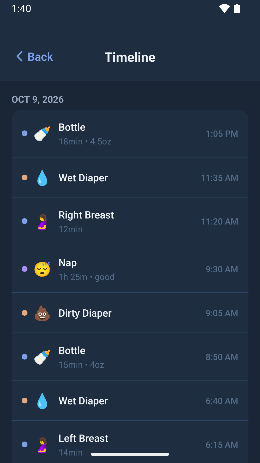 BabyLog screen 3
