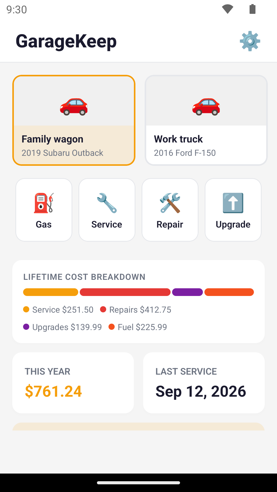 GarageKeep running on an Android phone