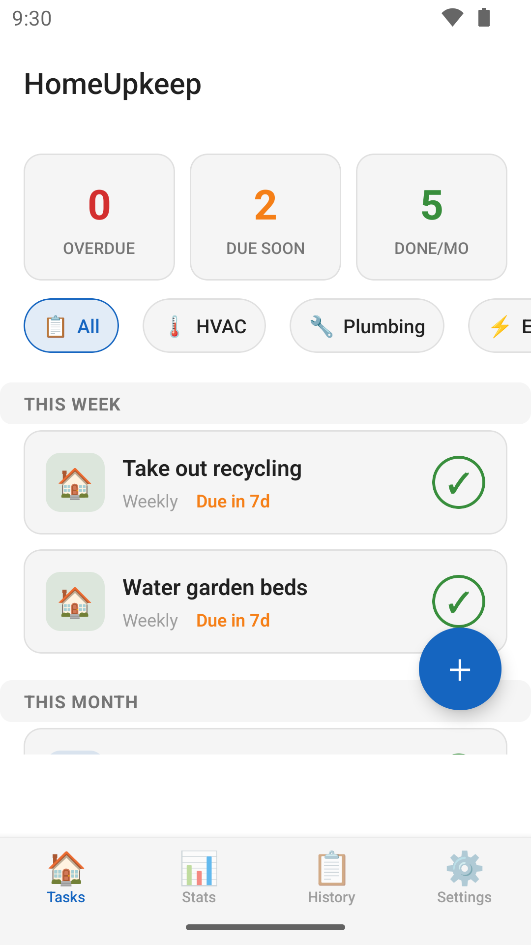 HomeUpkeep running on an Android phone