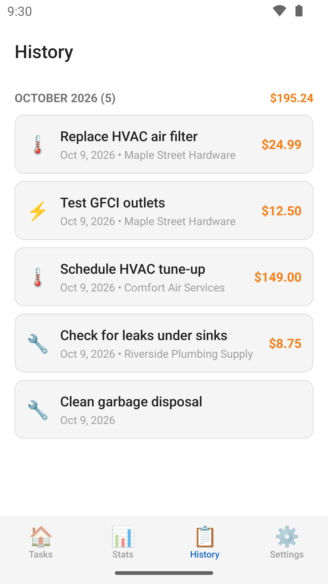 HomeUpkeep screen 2