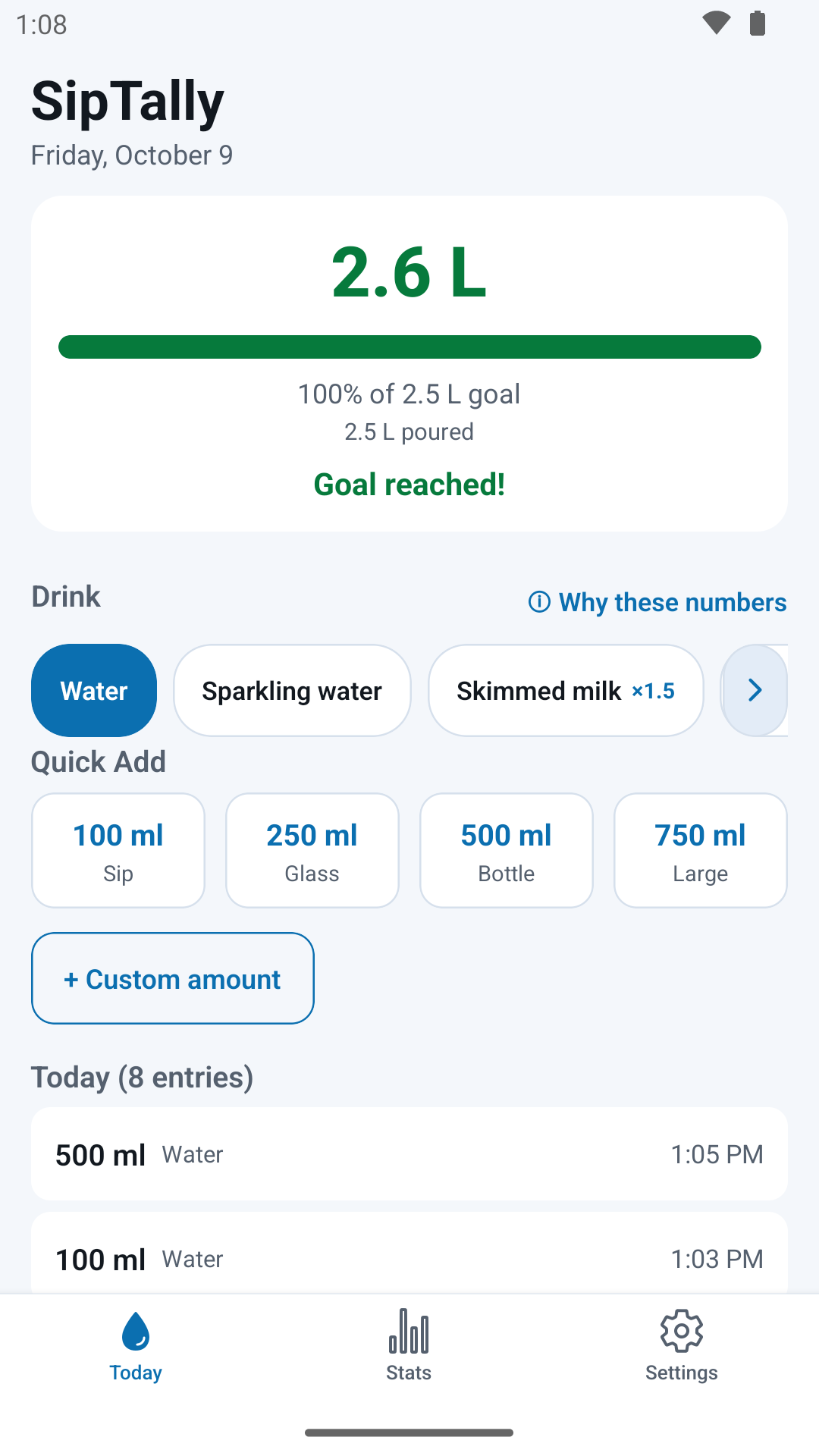 SipTally running on an Android phone
