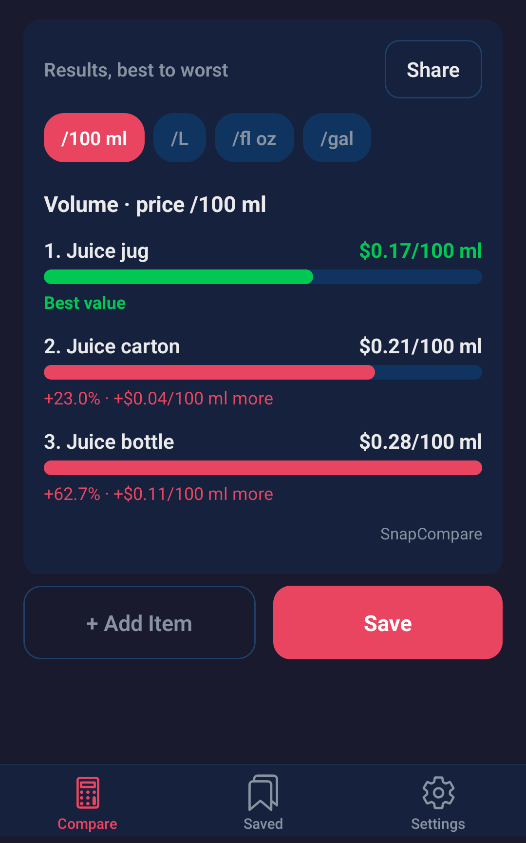 SnapCompare running on an Android phone