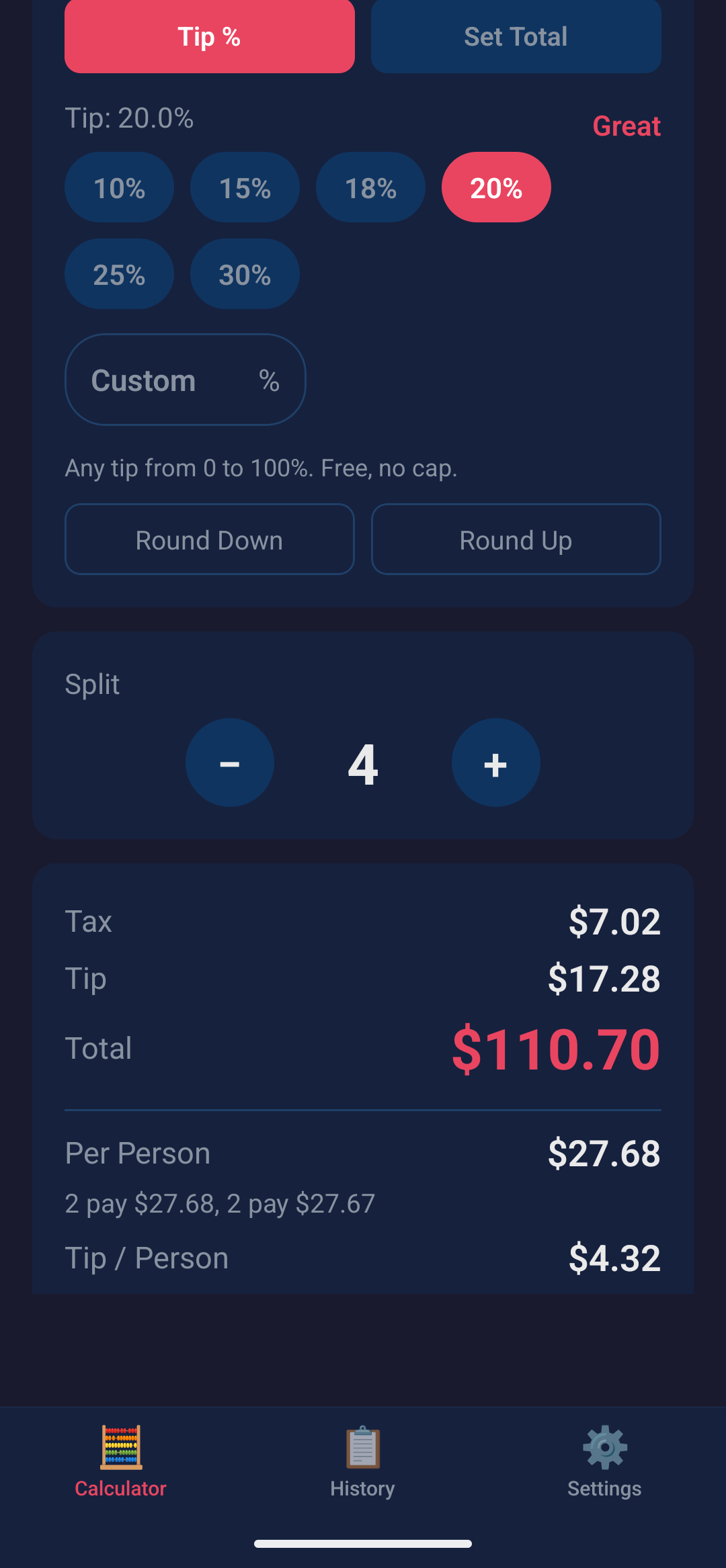TipDial screen 2